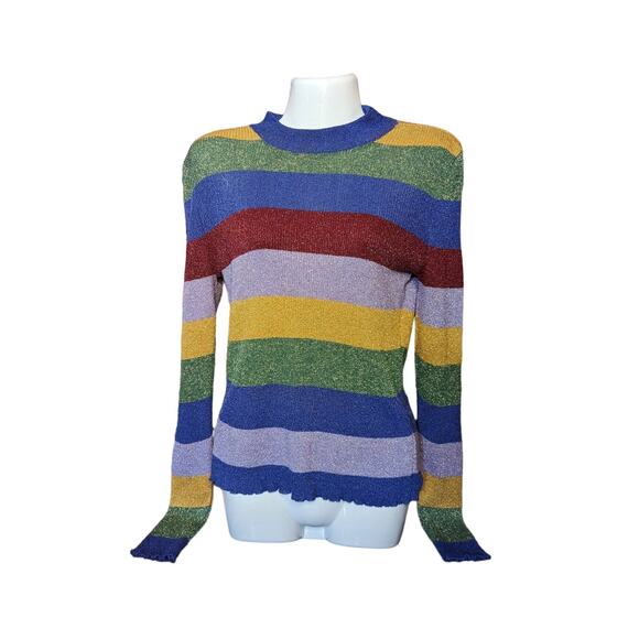 NWT ZARA STRIPED KNIT GLITTER FESTIVE MULTICOLORED SWEATER TOP size L - Picture 1 of 6